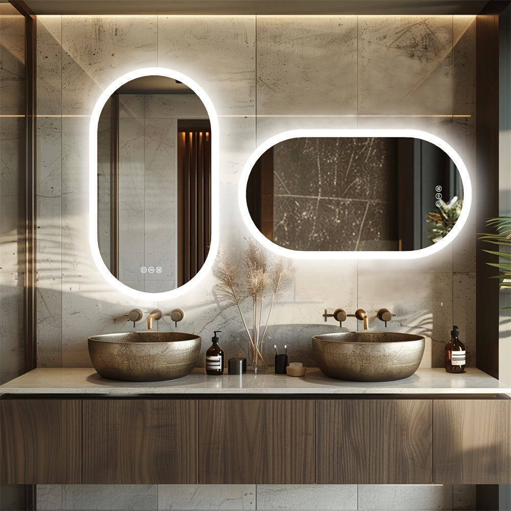 1-Piece Oval Backlit LED Bathroom Mirror with Anti-Fog-4