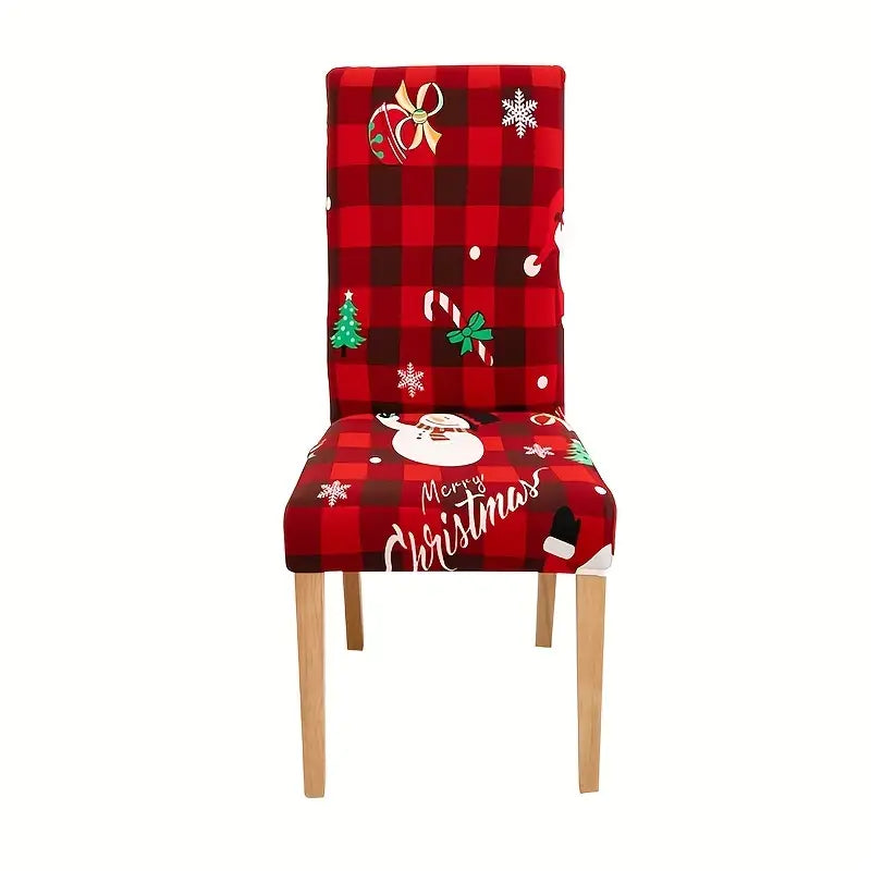 4-6PCS Fabric Christmas Chair Slipcovers - Festive Snowman Designs - Elastic, Decorative Covers for Dining Chairs, Hotel, Office, Banquets-4