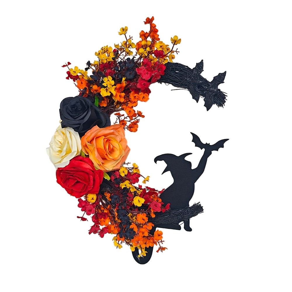 Halloween Witch Cat Moon Wreath-0