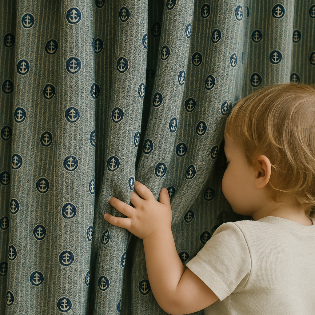 Nautical Anchor Pure Cotton Curtains – Blue Striped Kids Drapes, Light-Filtering or Blackout-2