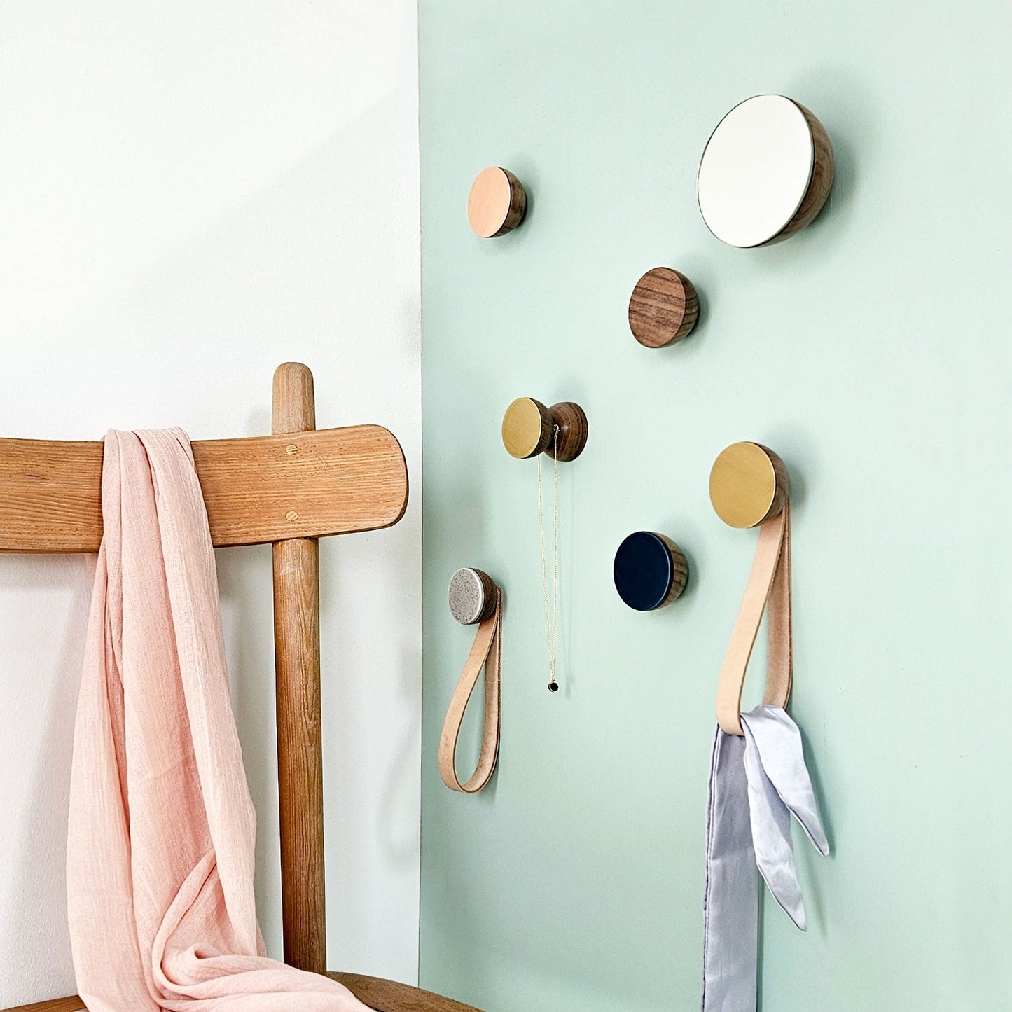 Geometric Walnut Wood & Brass Wall Mounted Coat Hook / Knob-2