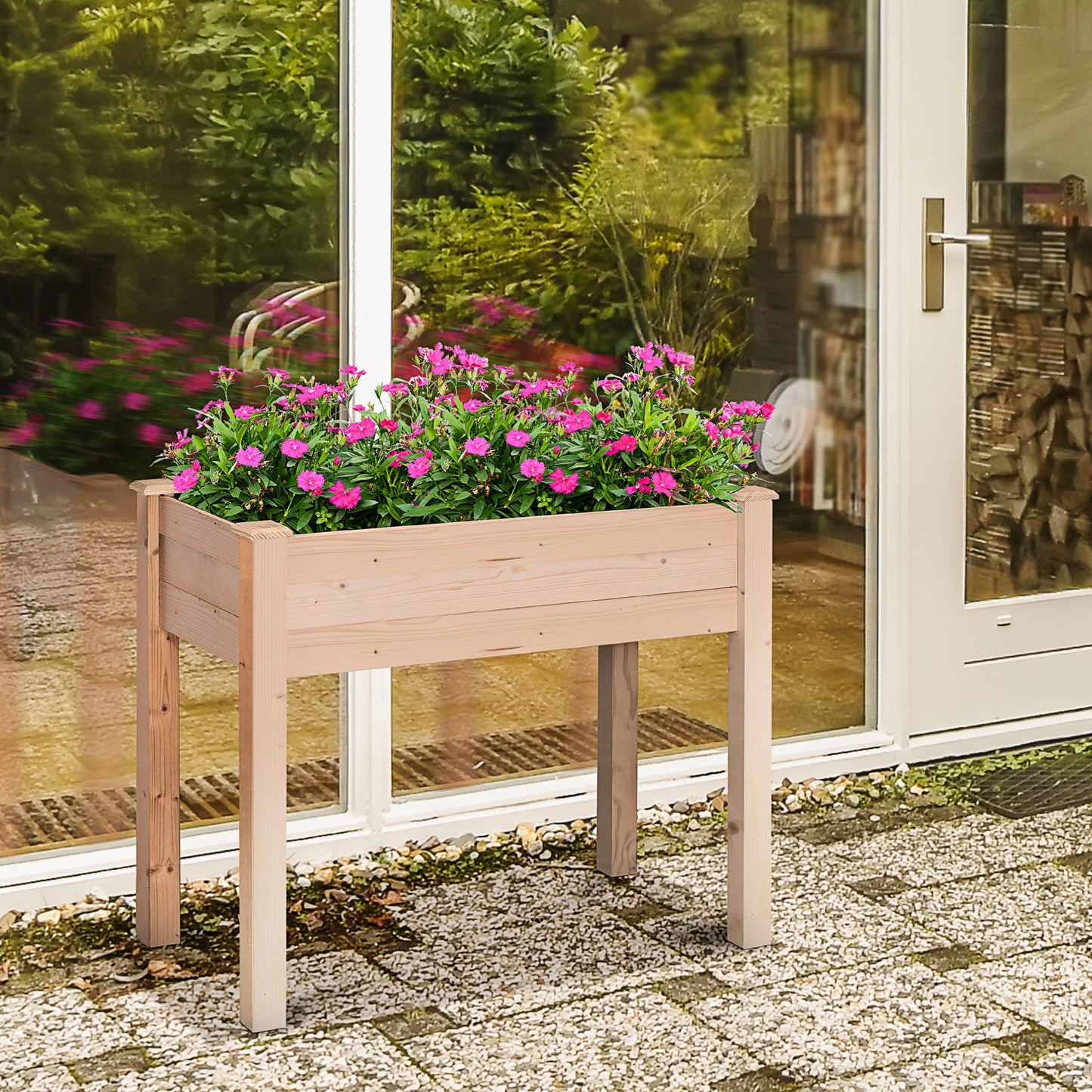 Rectangular Raised Fir Wood Garden Planter - Oak Tone-1