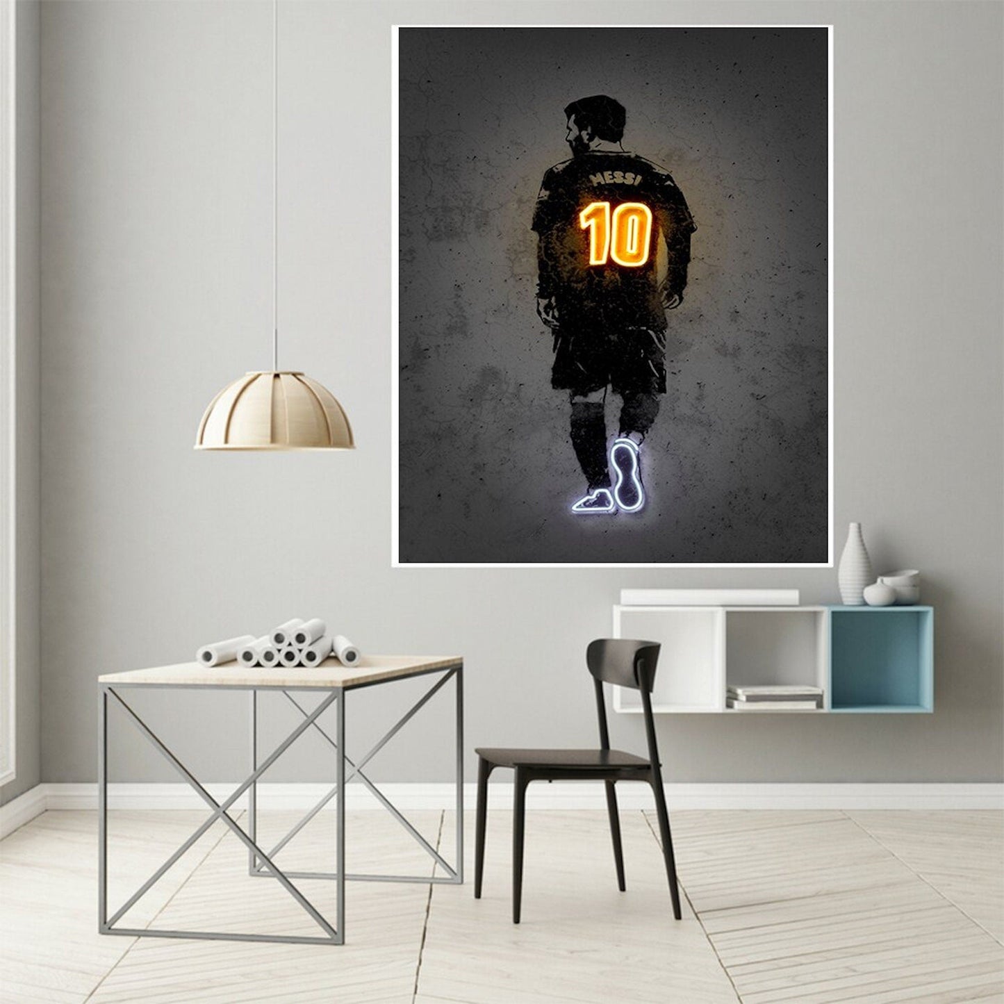 Poster Fußball Lionel Messi Nummer 10 Christiano Ronaldo 7 und Neymar Jr. 10 mit Neon Leucht Trikotnummer als Deko Print ohne Rahmen-3