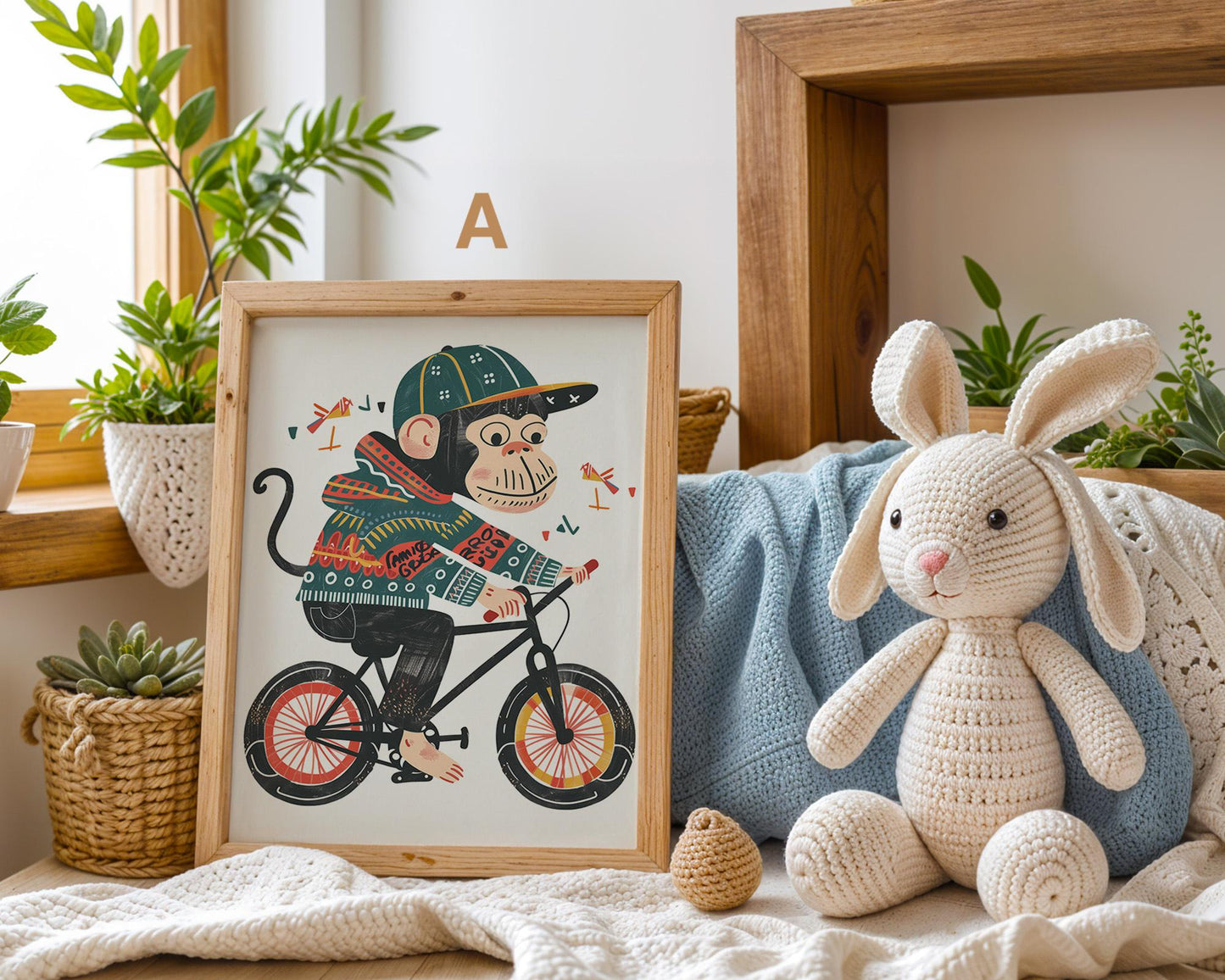 Lustige Tierwelt Poster Kinderzimmer · Geschenkidee für Kinder · Radfahrender Affe · E-Scooter Spaß ·Stylisches Zebra·Deko Print ohne Rahmen-4