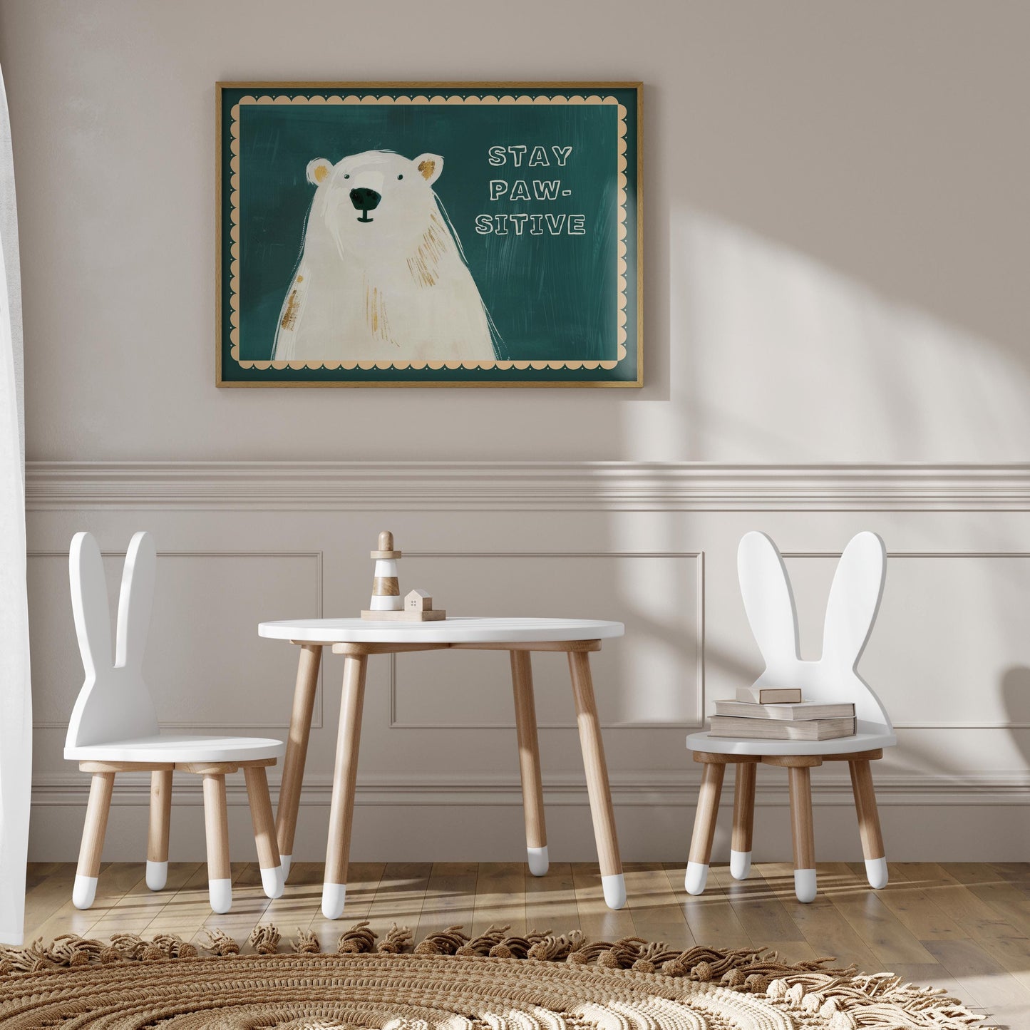 Poster Kinderzimmer Bär · Bear With Me Wortspiel · Lustiges Tierposter mit Spruch · Coole Wanddeko für Kinderzimmer · Dekoprint ohne Rahmen-3