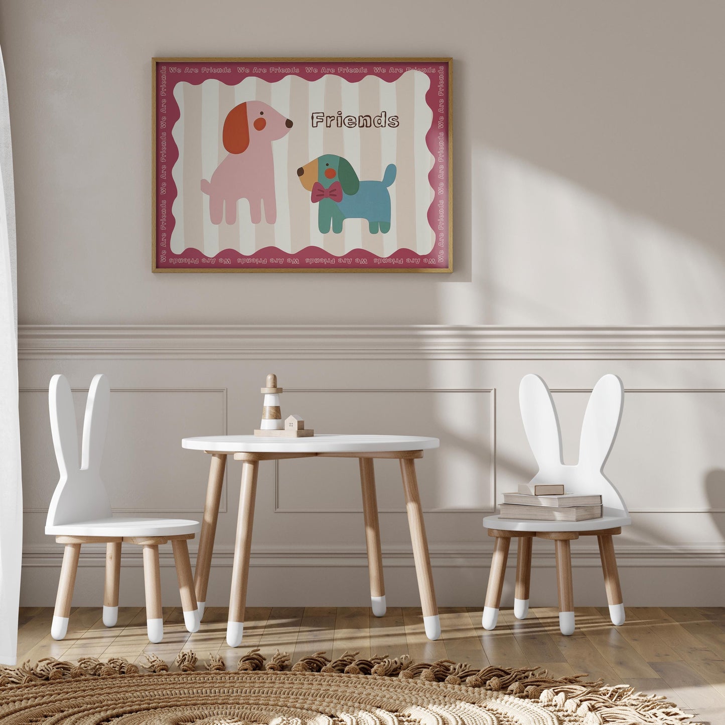 Poster Kinderzimmer Hunde · We Are Friends · Niedliches Tierposter mit zwei bunten Hunden · Freundschaft & Liebe · Dekoprint ohne Rahmen-3
