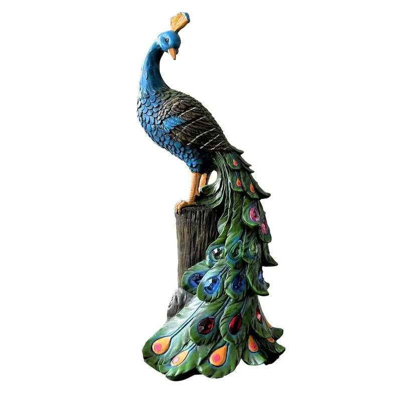 Solar Peacock Resin Statue Light for Garden Decor-0