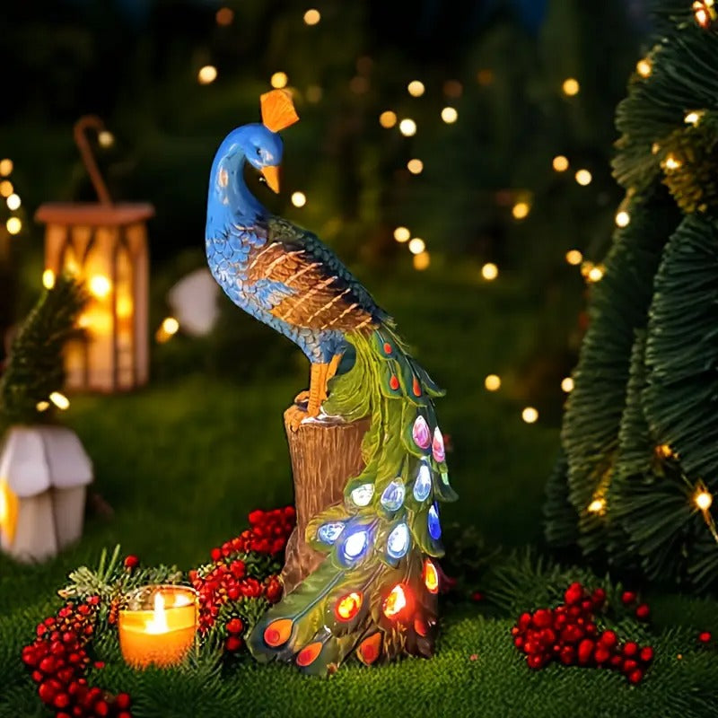 Solar Peacock Resin Statue Light for Garden Decor-2