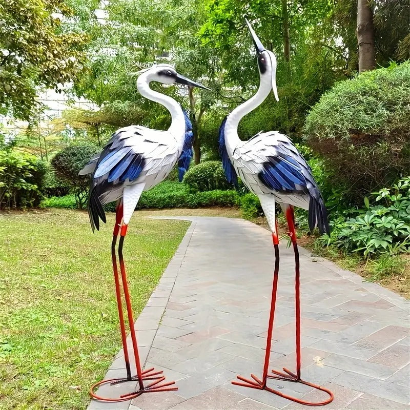 Crane Statues Iron Garden Decor (2pcs)-3