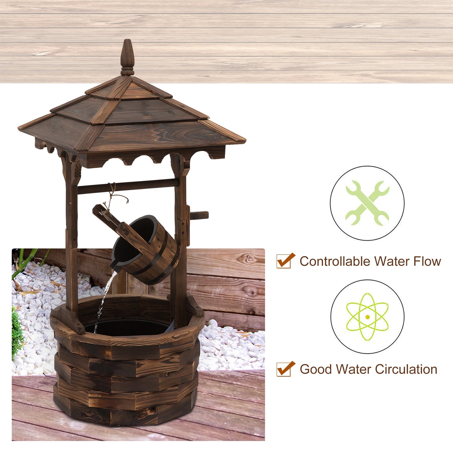 Fir Wood Outdoor Garden Wishing Well Waterfall Feature-4