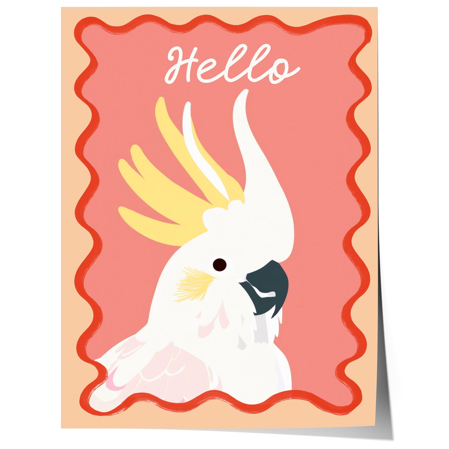 Poster Kinderzimmer Vogel · Kakadu mit Hello Schriftzug · Bunte Tierillustration · Tropische Wanddeko für Kinder · Deko Print Ohne Rahmen-0