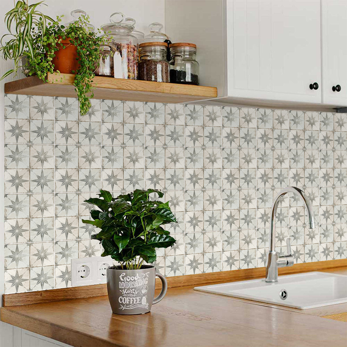 Gray faded star shaped Tiles for vintage home decoration easy to install Model - R7-2