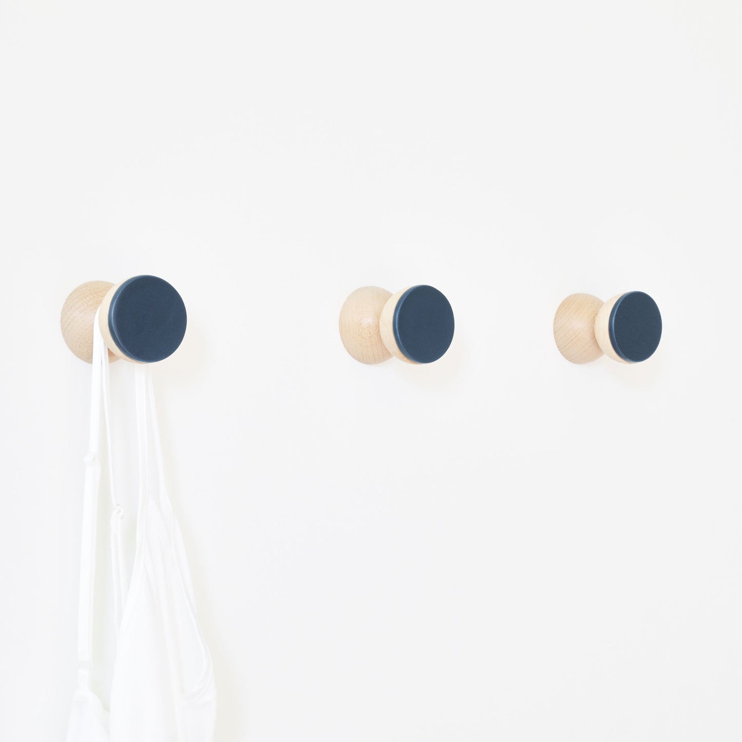 Geometric Beech Wood & Ceramic Wall Mounted Coat Hook / Knob - Dark Blue-1
