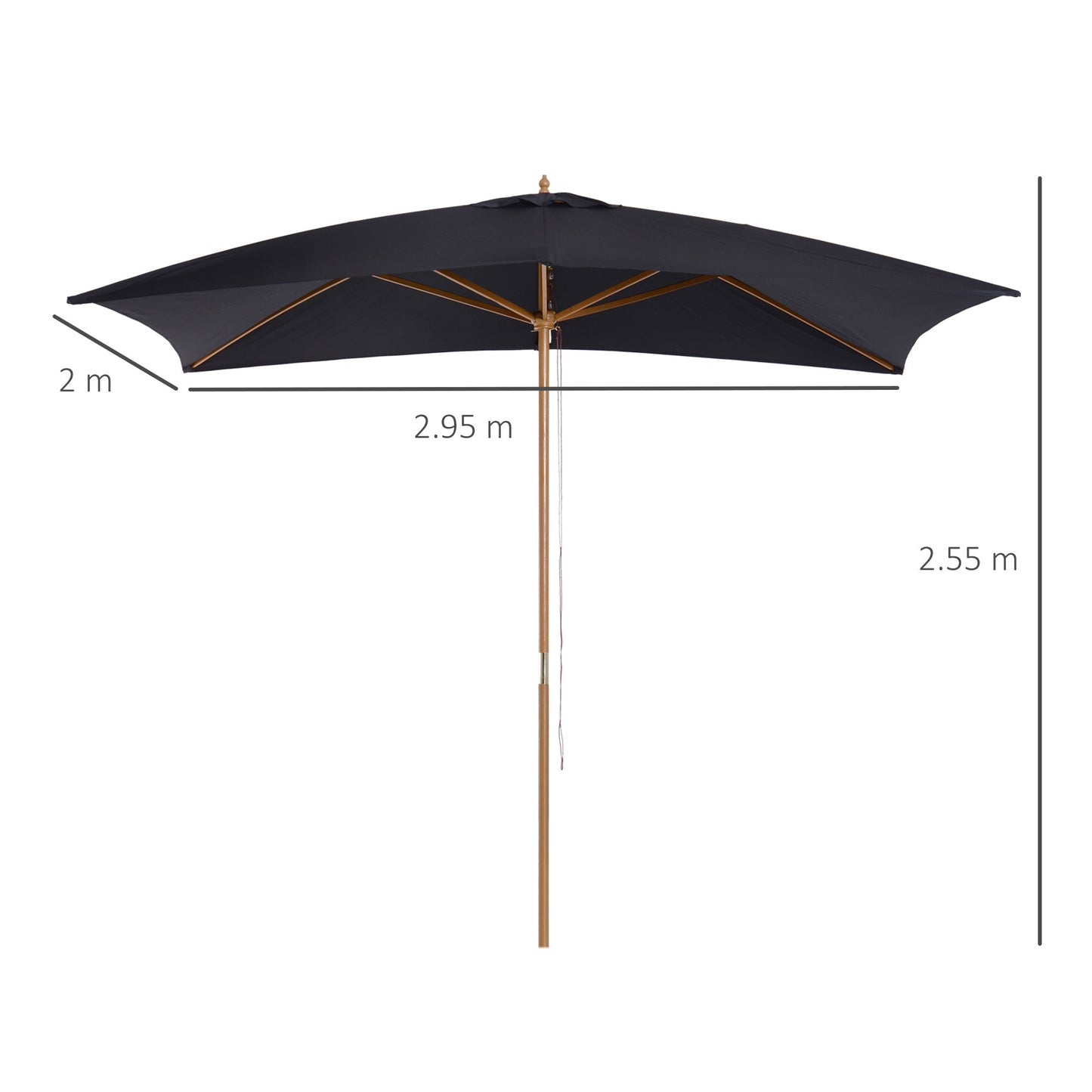 Wooden Garden Patio Parasol Umbrella with Vent - Black-2