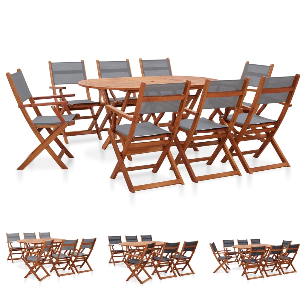vidaXL Patio Dining Set Outdoor Furniture Solid Wood Eucalyptus and Textilene-3