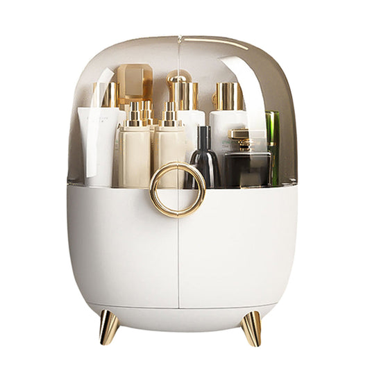 NNEAGS White Transparent Countertop Makeup Organiser Cosmetic Storage Waterproof Dustproof Bathroom Skincare Holder with Lid-0