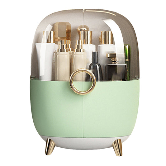 NNEAGS Green Transparent Countertop Makeup Organiser Cosmetic Storage Waterproof Dustproof Bathroom Skincare Holder with Lid-0