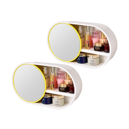 NNEAGS 2X 39cm Oval Wall-Mounted Mirror Storage Box Vanity Mirror Rack Bathroom Adhesive Shelf Home Organiser Decor-0