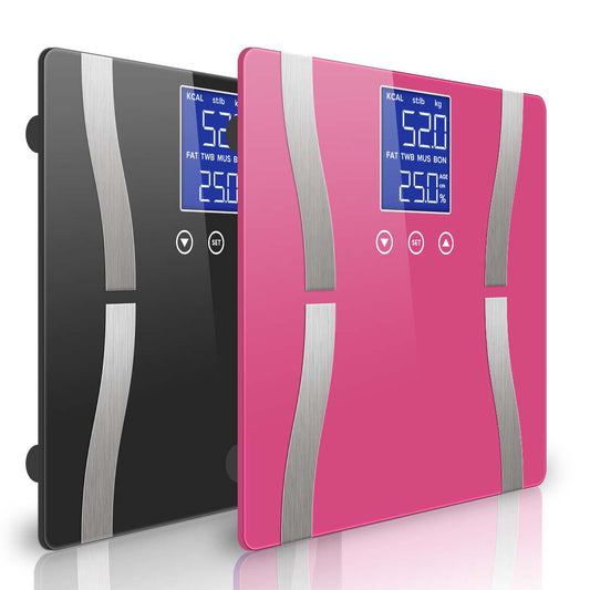 NNEAGS 2X Glass LCD Digital Body Fat Scale Bathroom Electronic Gym Water Weighing Scales Black/Pink-0