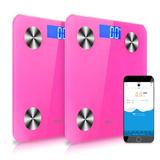 NNEAGS 2X Wireless Bluetooth Digital Body Fat Scale Bathroom Health Analyser Weight Pink-0