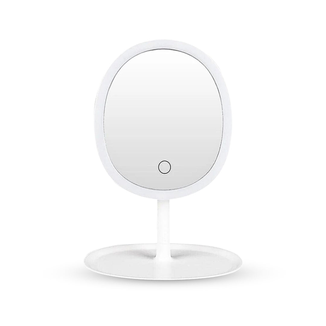 NNEAGS 26cm White Oval Smart LED Makeup Bedroom Table Vanity Mirror Tricolor Adjustable Light-0