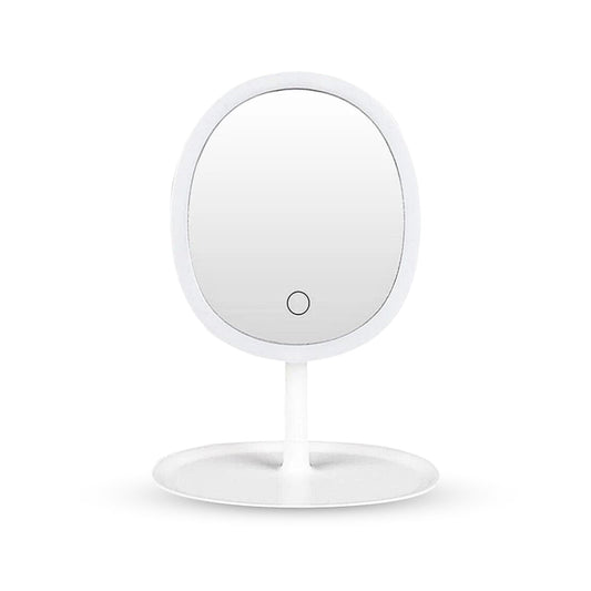 NNEAGS 26cm White Oval Smart LED Makeup Bedroom Table Vanity Mirror Tricolor Adjustable Light-0