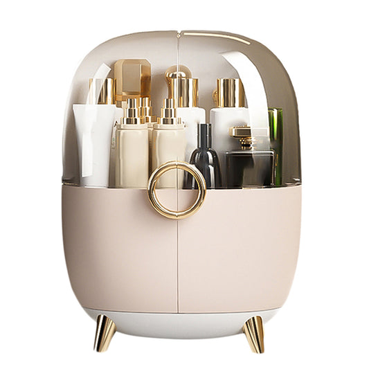 NNEAGS Pink Transparent Countertop Makeup Organiser Cosmetic Storage Waterproof Dustproof Bathroom Skincare Holder with Lid-0