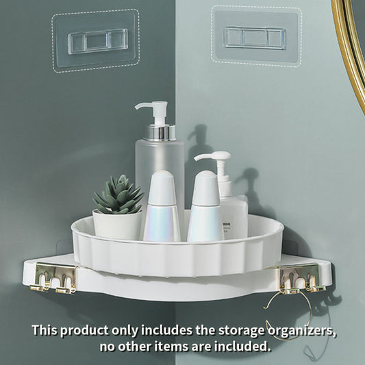 NNEAGS 2X White 360 Degree Wall-Mounted Rotating Bathroom Organiser Corner Vanity Rack Toilet Adhesive Storage Shelf-1