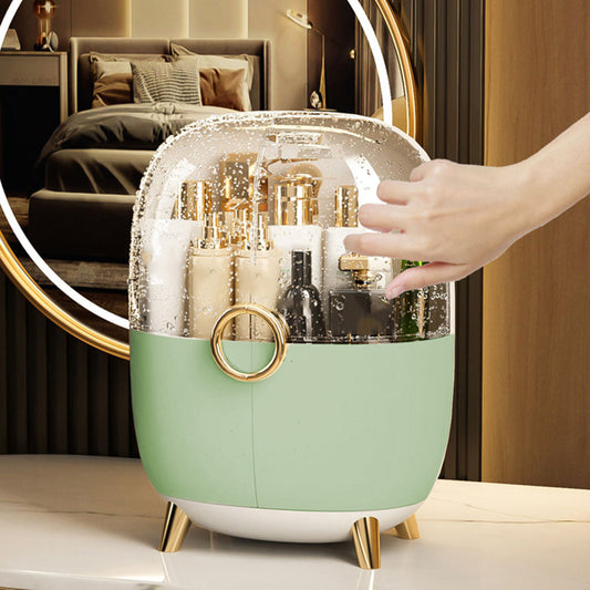NNEAGS Green Transparent Countertop Makeup Organiser Cosmetic Storage Waterproof Dustproof Bathroom Skincare Holder with Lid-1