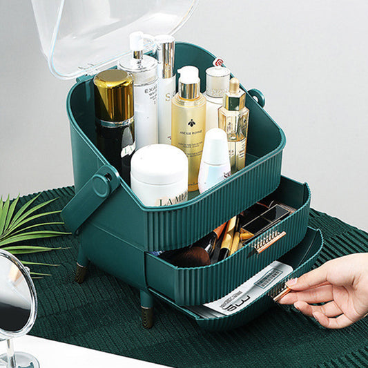 NNEAGS 29cm Green Countertop Makeup Cosmetic Storage Organiser Skincare Holder Jewelry Storage Box with Handle-1