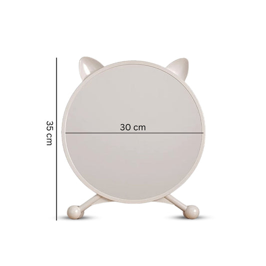 NNEAGS 30cm White Smart Makeup Bedroom Table Mirror Cat Ear Style No LED Light-1