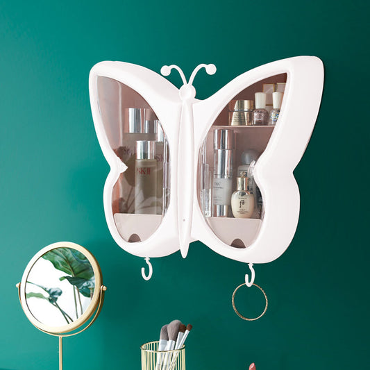 NNEAGS 2X White Butterfly Shape Wall-Mounted Makeup Organiser Dustproof Waterproof Bathroom Storage Box Home Decor-1