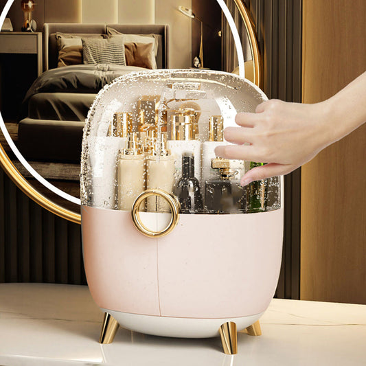 NNEAGS Pink Transparent Countertop Makeup Organiser Cosmetic Storage Waterproof Dustproof Bathroom Skincare Holder with Lid-1