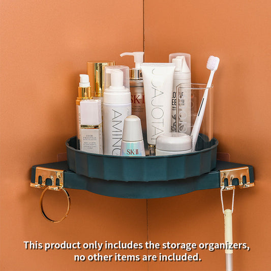 NNEAGS 2X Green 360 Degree Wall-Mounted Rotating Bathroom Organiser Corner Vanity Rack Toilet Adhesive Storage Shelf-1