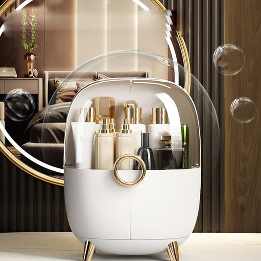 NNEAGS White Transparent Countertop Makeup Organiser Cosmetic Storage Waterproof Dustproof Bathroom Skincare Holder with Lid-1