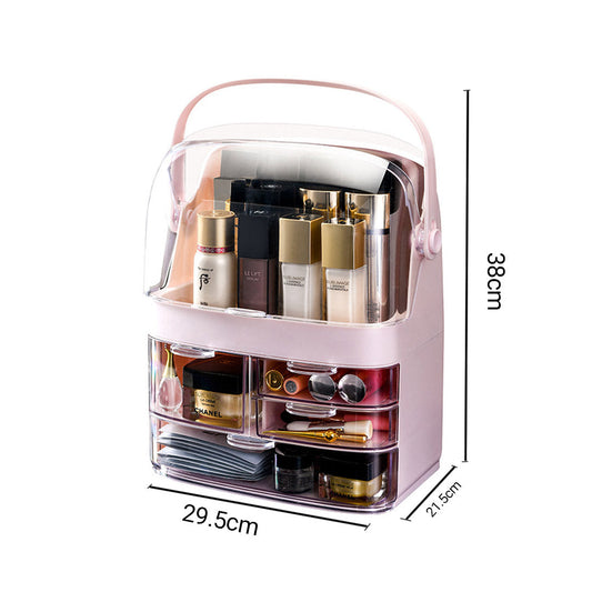 NNEAGS 3 Tier Pink Countertop Makeup Cosmetic Storage Organiser Skincare Holder Jewelry Storage Box with Handle-1