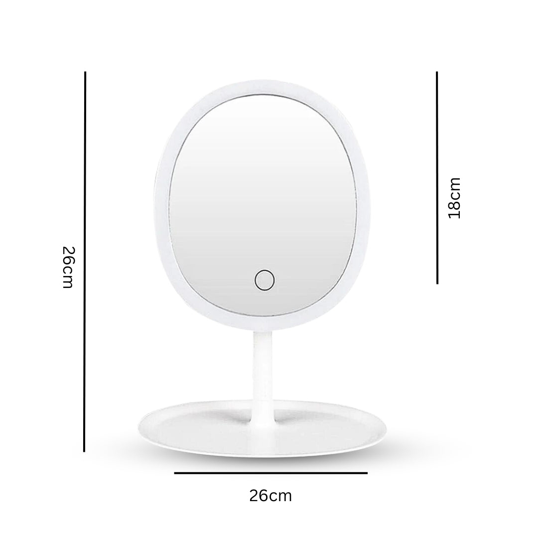 NNEAGS 26cm White Oval Smart LED Makeup Bedroom Table Vanity Mirror Tricolor Adjustable Light-1