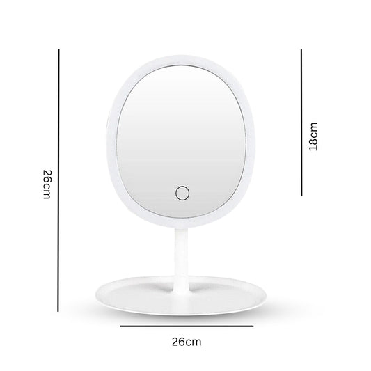 NNEAGS 26cm White Oval Smart LED Makeup Bedroom Table Vanity Mirror Tricolor Adjustable Light-1