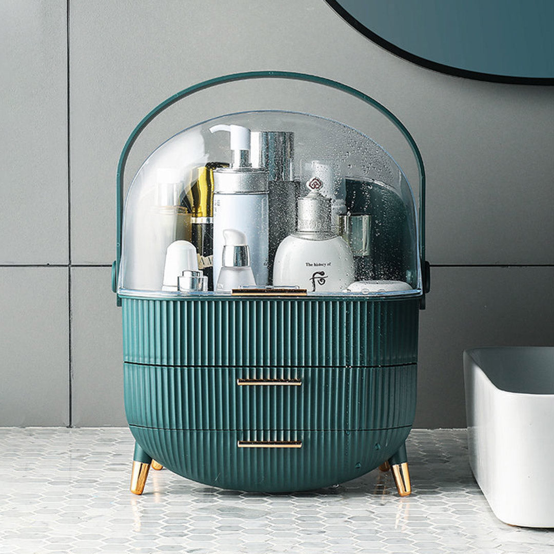 NNEAGS 29cm Green Countertop Makeup Cosmetic Storage Organiser Skincare Holder Jewelry Storage Box with Handle-2