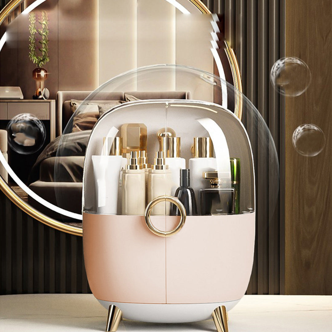 NNEAGS Pink Transparent Countertop Makeup Organiser Cosmetic Storage Waterproof Dustproof Bathroom Skincare Holder with Lid-2