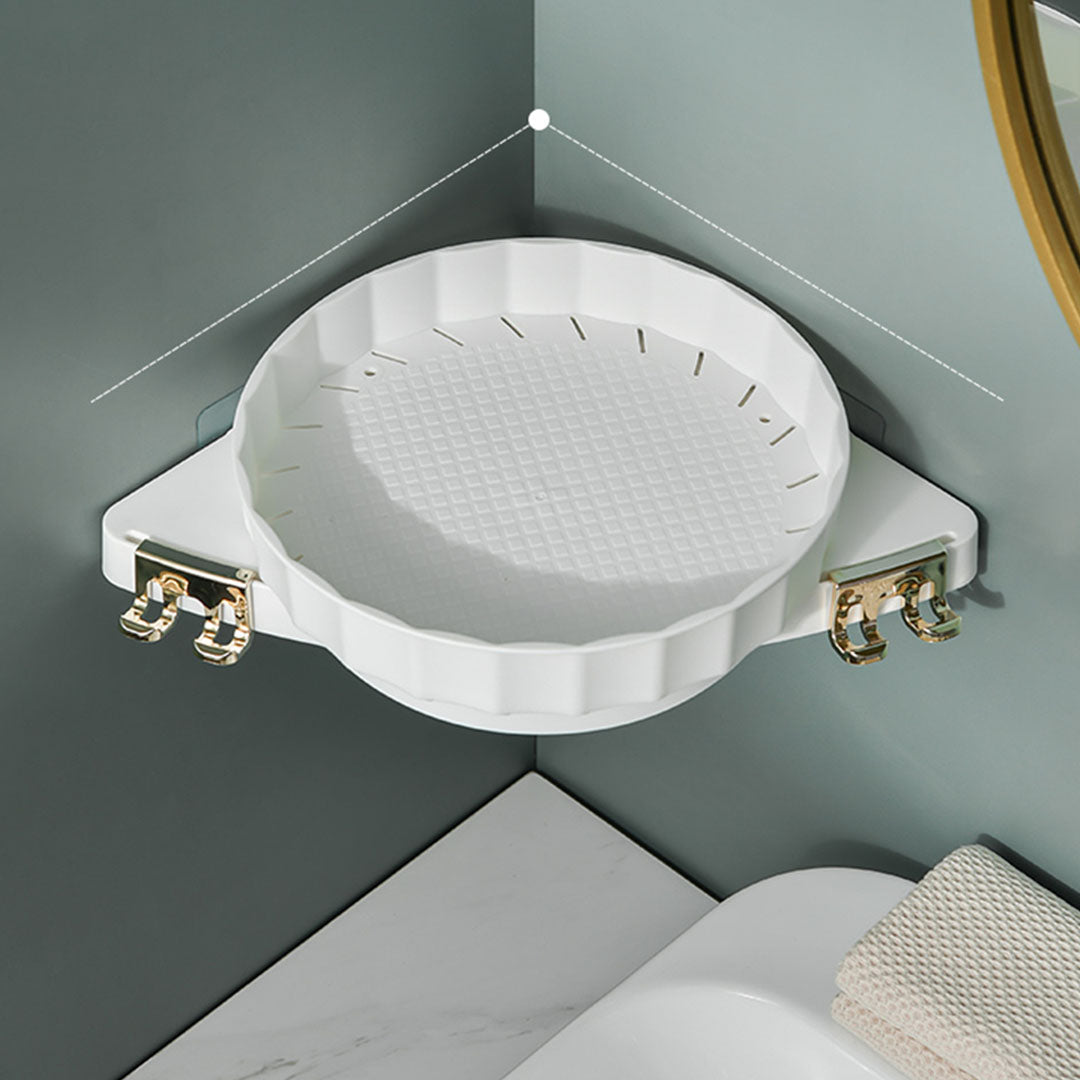 NNEAGS 2X White 360 Degree Wall-Mounted Rotating Bathroom Organiser Corner Vanity Rack Toilet Adhesive Storage Shelf-3