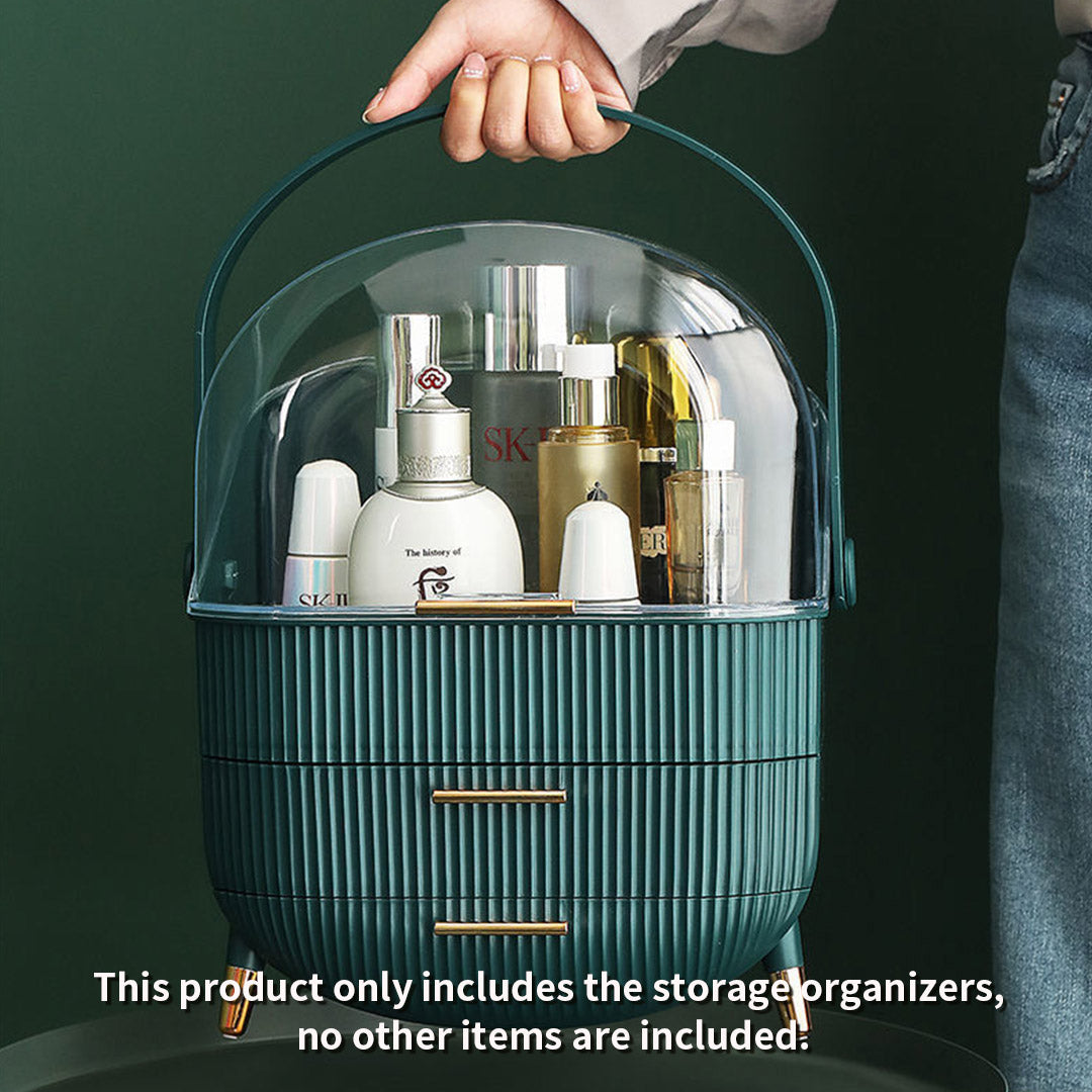 NNEAGS 29cm Green Countertop Makeup Cosmetic Storage Organiser Skincare Holder Jewelry Storage Box with Handle-3