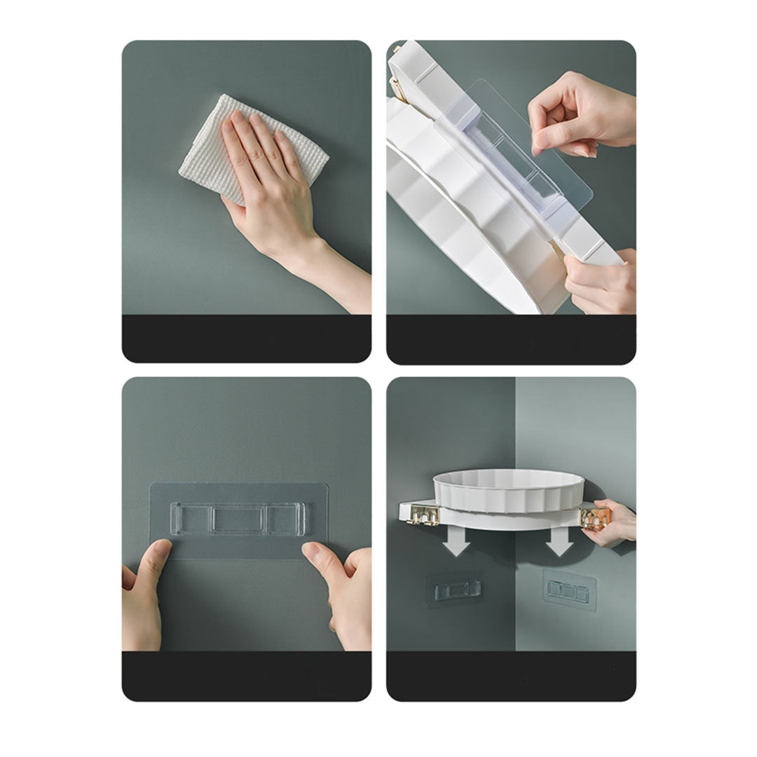 NNEAGS 2X Green 360 Degree Wall-Mounted Rotating Bathroom Organiser Corner Vanity Rack Toilet Adhesive Storage Shelf-4