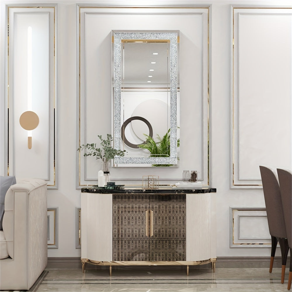 Extra Large Crushed Crystal Silver Vanity Wall Mirror (120cm)-4