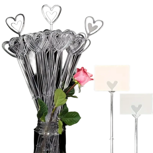 50-Piece Heart-Shaped Plastic Flower Card Holders-0
