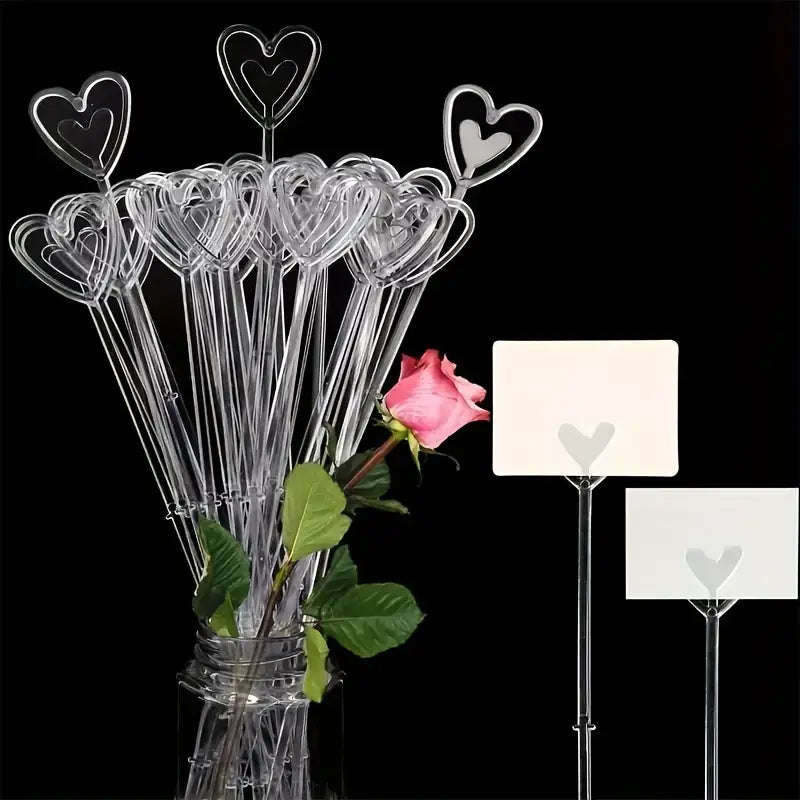 50-Piece Heart-Shaped Plastic Flower Card Holders-3