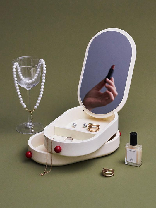 Creamy Jewelry Box with Mirror-0