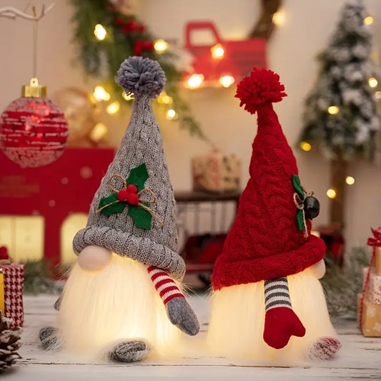2-Piece Christmas Gnome Set with Light-Up Green Hat & Colorful LED Lights-1