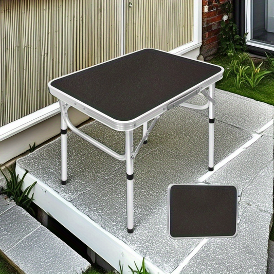 Adjustable Height Folding Table Portable Black-1