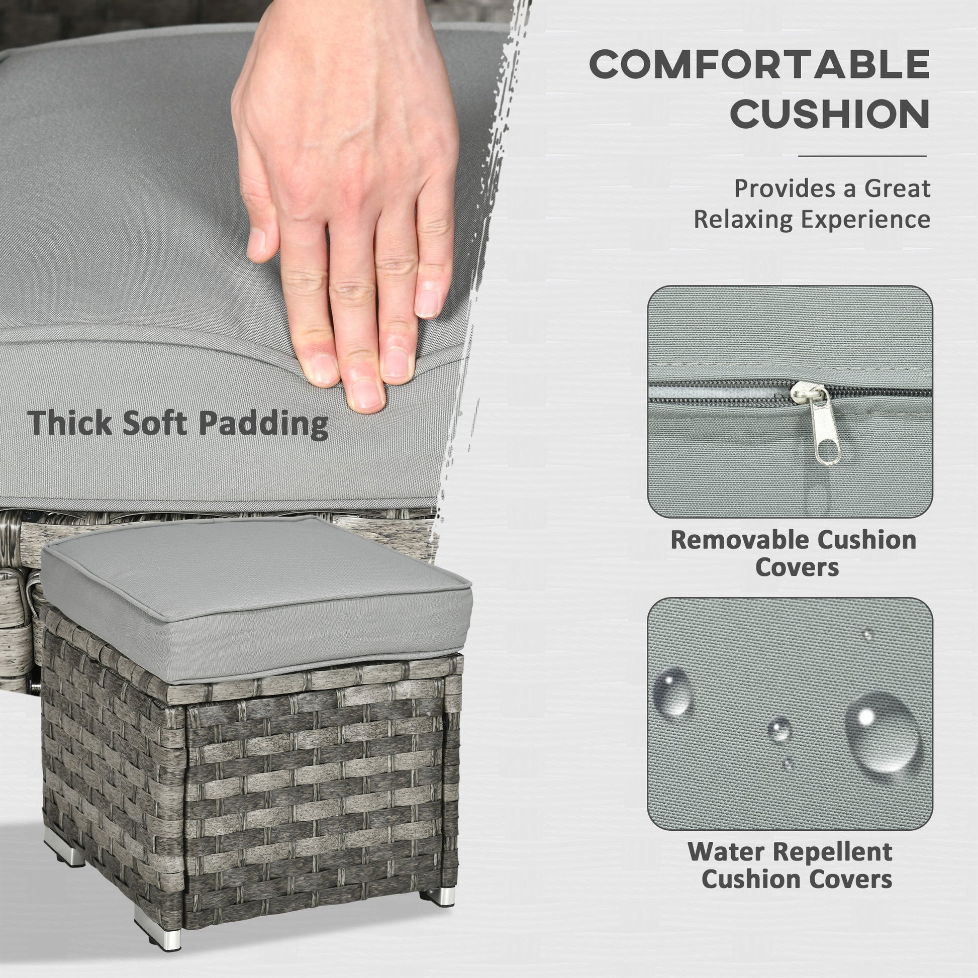 9 Piece PE Rattan Garden Furniture Set with 50,000 BTU Gas Fire Pit Table - Grey-4